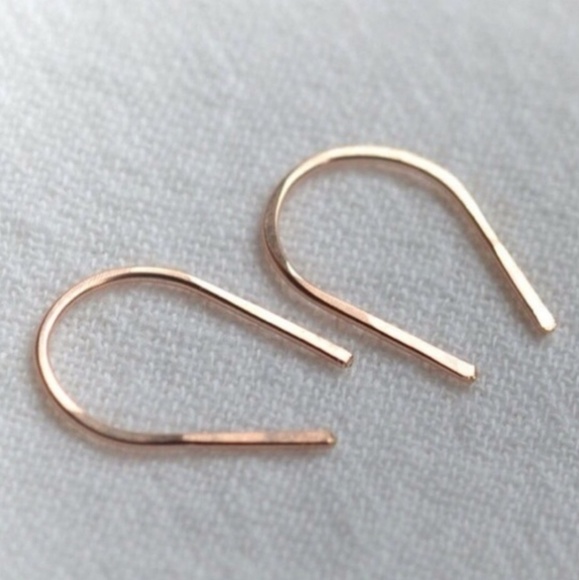 Rose Gold Open Hoop Threader Horseshoe Earrings - Picture 3 of 6